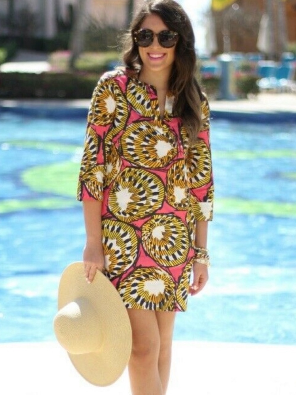 J.‎ Crew Ratti Electric Kiwi Cotton V-neck 3/4 Sleeve Tunic Shift Dress Size 2 - Picture 2 of 7